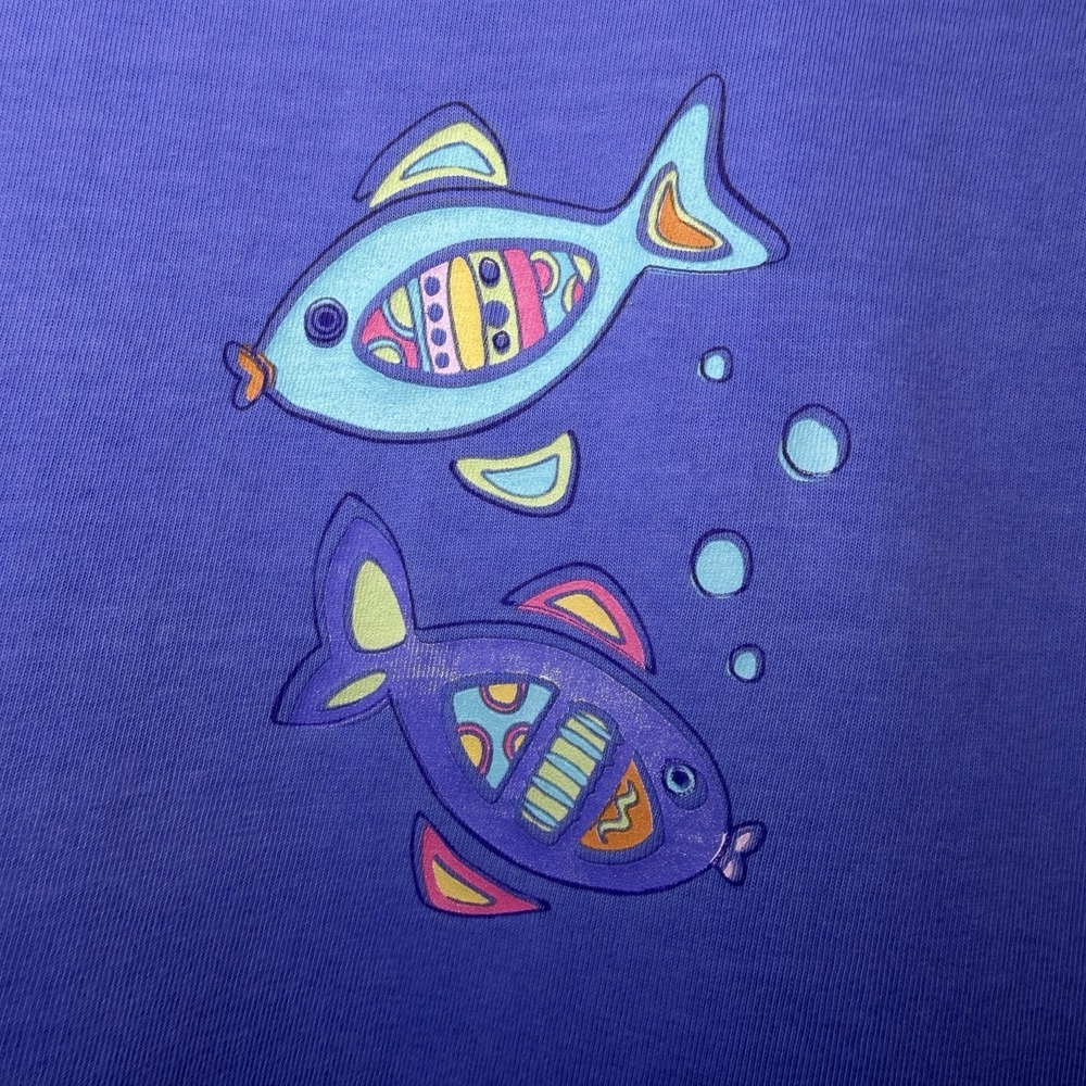 Fresh Produce Womens Fish Graphic V Neck Tee XS Purple 100% Cotton Coastal Beach - Picture 5 of 9